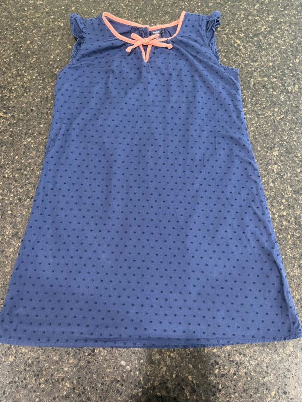 GAP Navy Blue Swiss Dot Cotton Coral Trim Ruffle Lined Little Girls Shift Dress